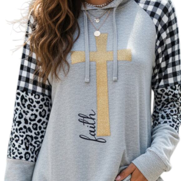 Cato Tops - NWT CATO Hoodie Womens XS Gray Beaded Cross Faith Pullover Casual Religious NEW